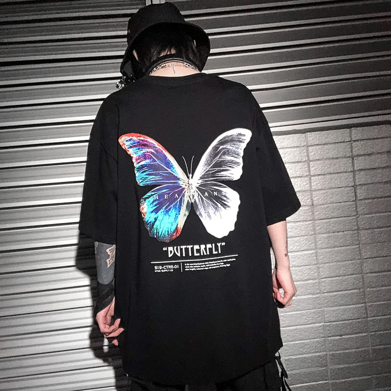 Hip Hop Oversize T Shirt Men Streetwear Harajuku Color Butterfly Tshirt Short Sleeve Cotton Loose HipHop T-Shirt Plus Size