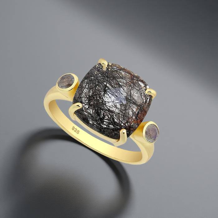 Ring Nebbia - Sterling Silver Rutilated Quartz & Labradorite Ring