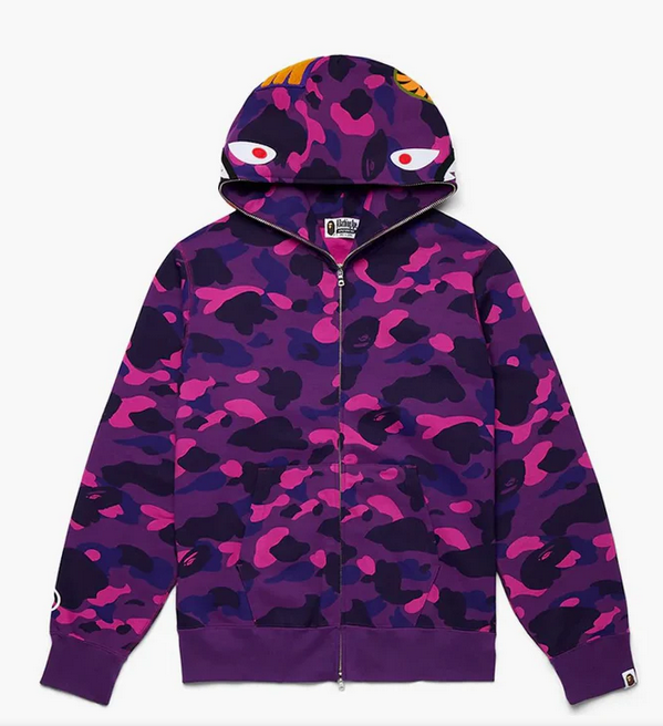 Bape Color Camo Shark Full Zip Hoodie Purple