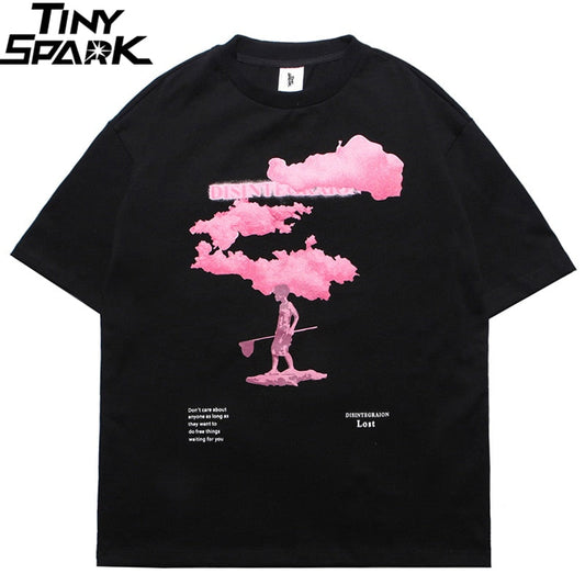 Streetwear Harajuku Tshirt Pink Cloud Hip Hop T Shirt Men Summer Short Sleeve T-Shirt Cotton Fashion Black Tops Tees HipHop