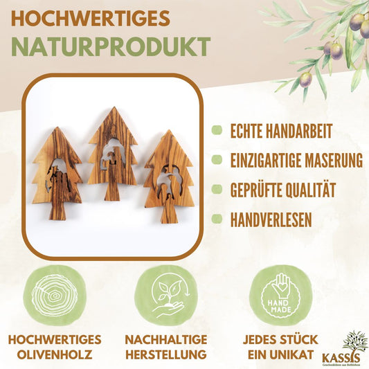 Weihnachtsdeko Baumschmuck Krippe 3er Set Tannenbaum Anhänger - ohne Rinde