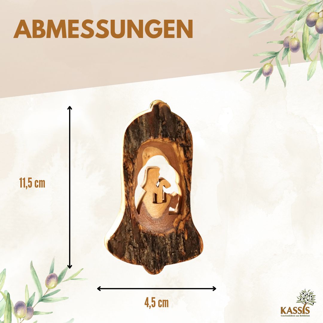 Weihnachtsdeko Baumschmuck Krippe in Glocke mit Rinde 3er Set