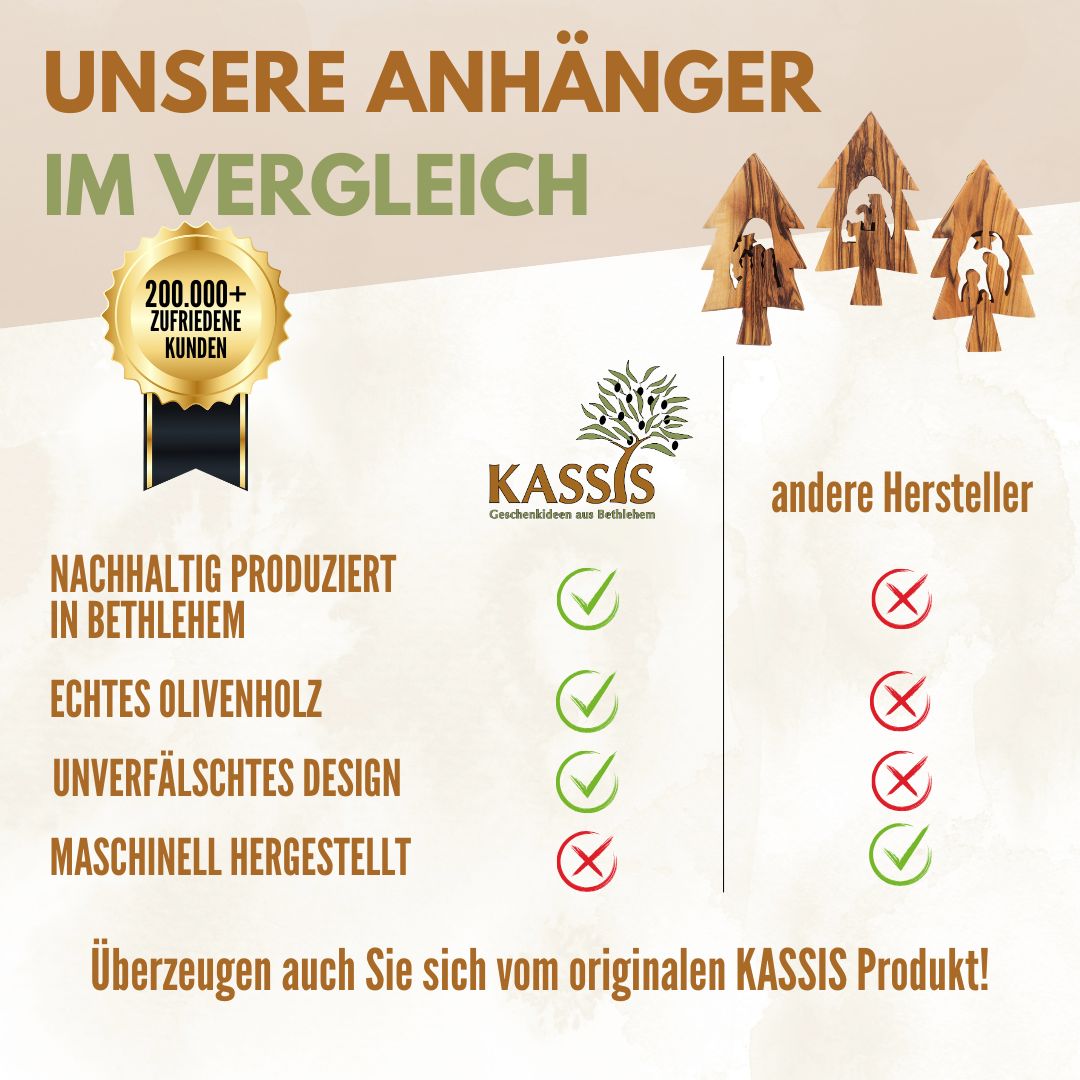 Weihnachtsdeko Baumschmuck Krippe 3er Set Tannenbaum Anhänger - ohne Rinde