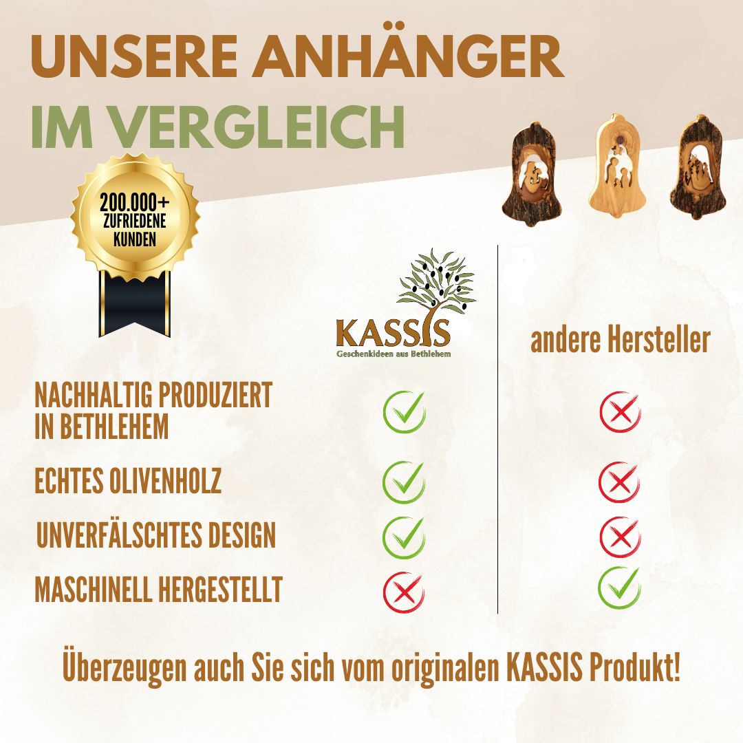 Weihnachtsdeko Baumschmuck Krippe in Glocke mit Rinde 3er Set