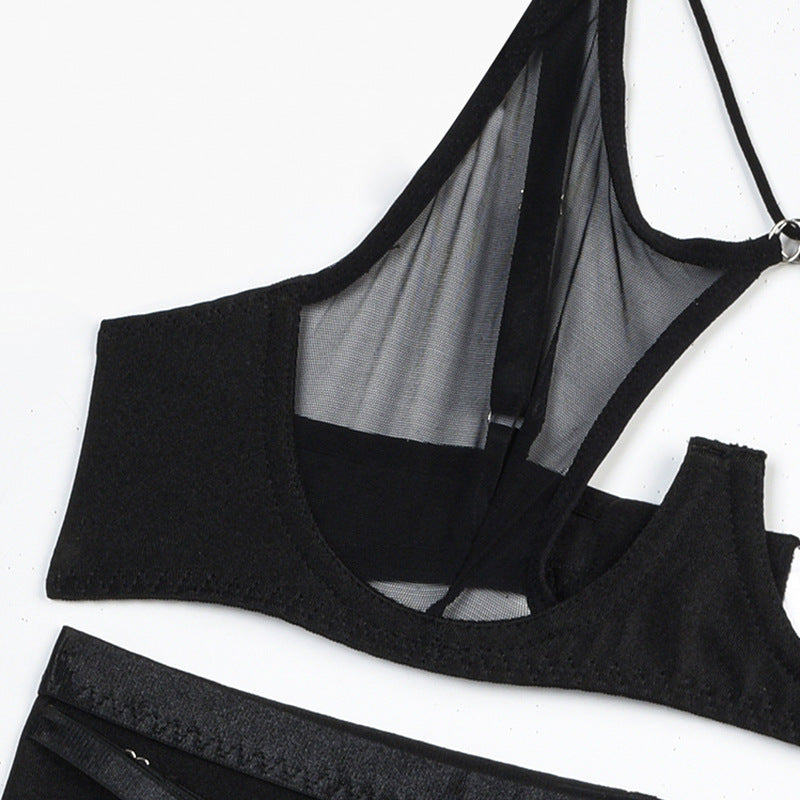 Black See-Through Mesh Bra and Panty Set Waist Details