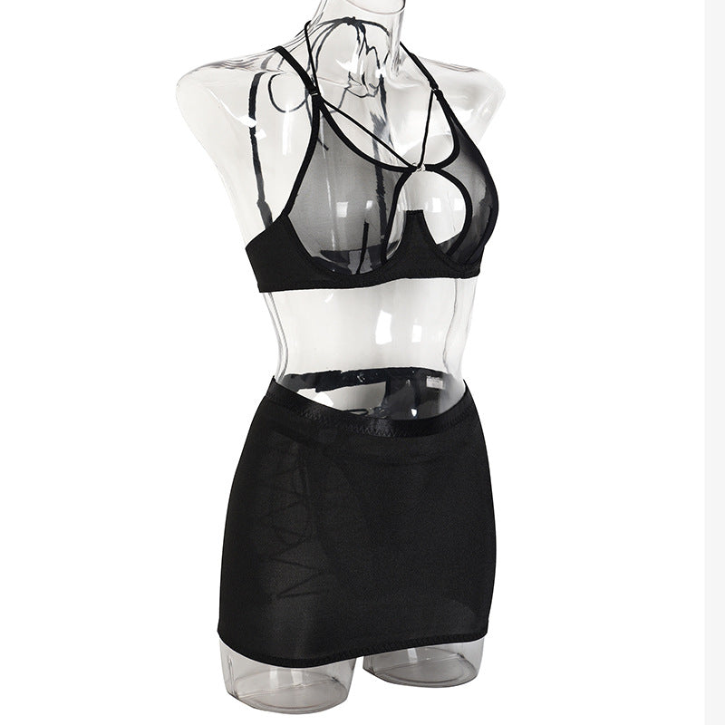 Black See-Through Mesh Bra and Panty Set Side View