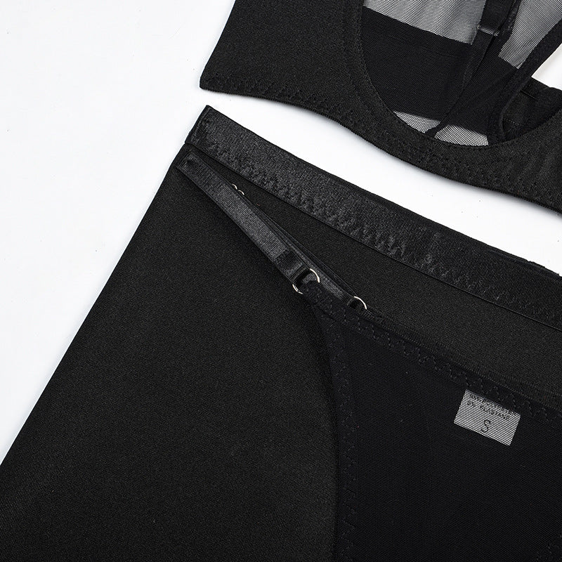 Black See-Through Mesh Bra and Panty Set Fabric Details