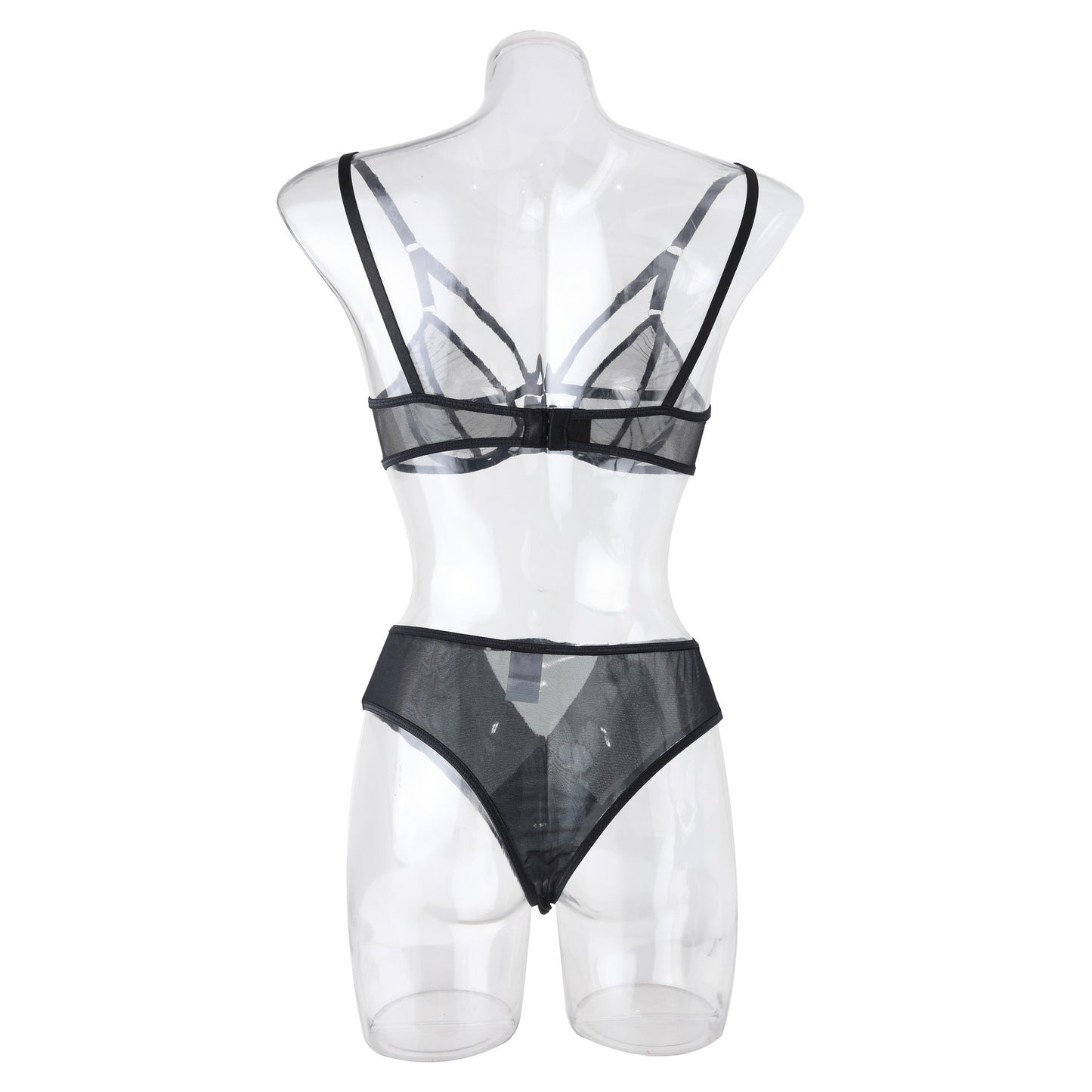 Chic Sexy Lingerie Mesh Bra Set with Cross Hollow Panty - Wholesale Lingerie Back View