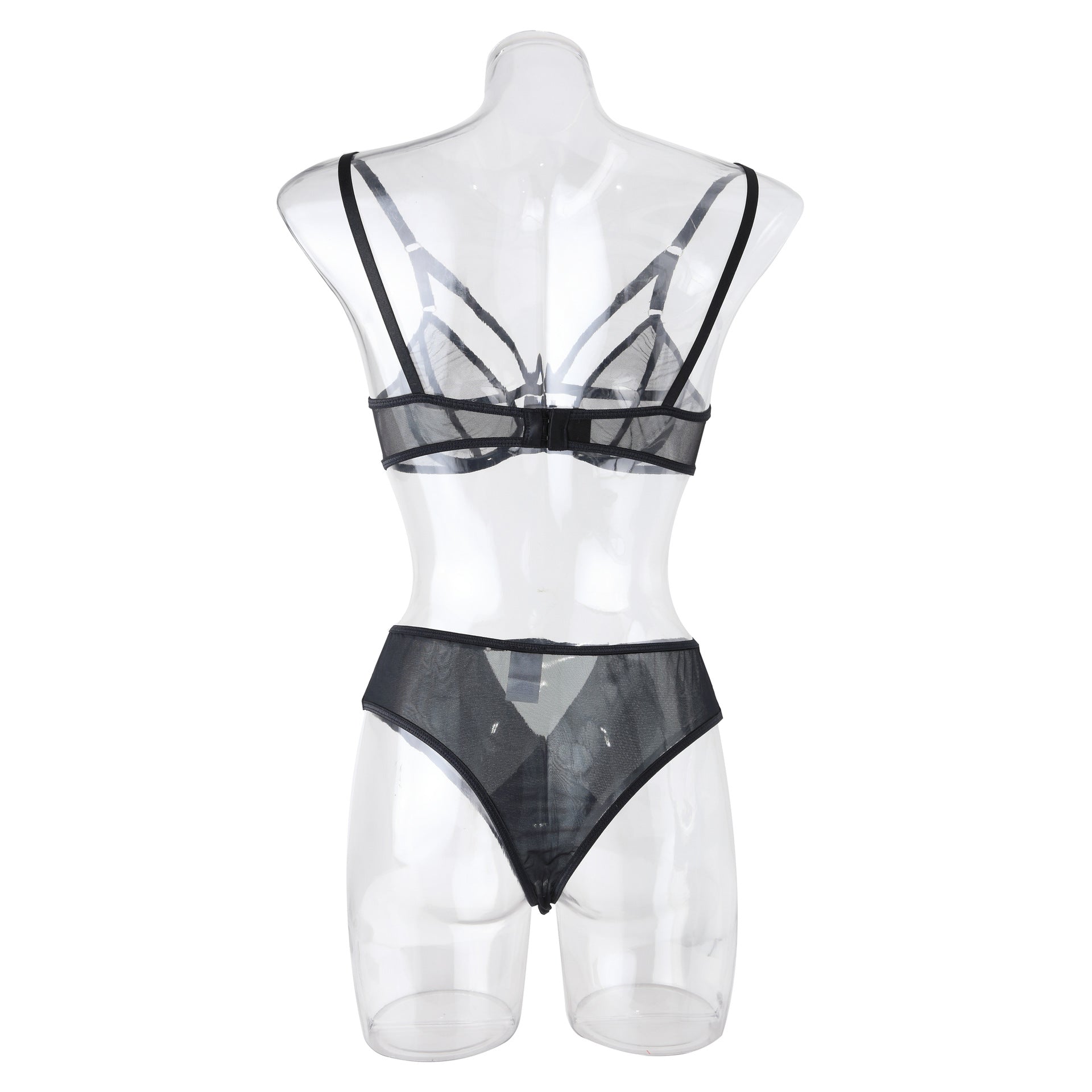 Chic Sexy Lingerie Mesh Bra Set with Cross Hollow Panty - Wholesale Lingerie Back View
