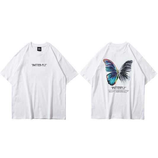 Hip Hop Oversize T Shirt Men Streetwear Harajuku Color Butterfly Tshirt Short Sleeve Cotton Loose HipHop T-Shirt Plus Size