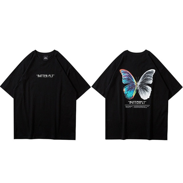 Hip Hop Oversize T Shirt Men Streetwear Harajuku Color Butterfly Tshirt Short Sleeve Cotton Loose HipHop T-Shirt Plus Size