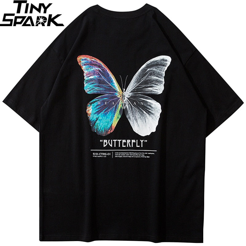 Hip Hop Oversize T Shirt Men Streetwear Harajuku Color Butterfly Tshirt Short Sleeve Cotton Loose HipHop T-Shirt Plus Size