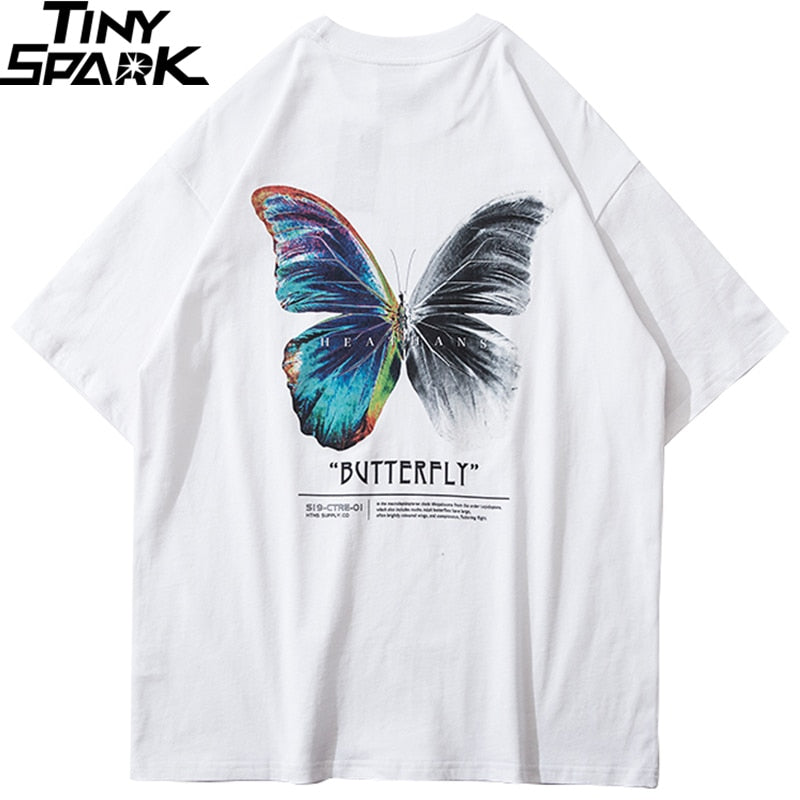 Hip Hop Oversize T Shirt Men Streetwear Harajuku Color Butterfly Tshirt Short Sleeve Cotton Loose HipHop T-Shirt Plus Size
