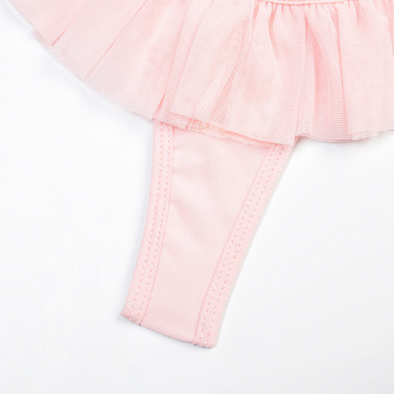 Pink Sheer Bra Set with Pom-Poms Design Crotch Details