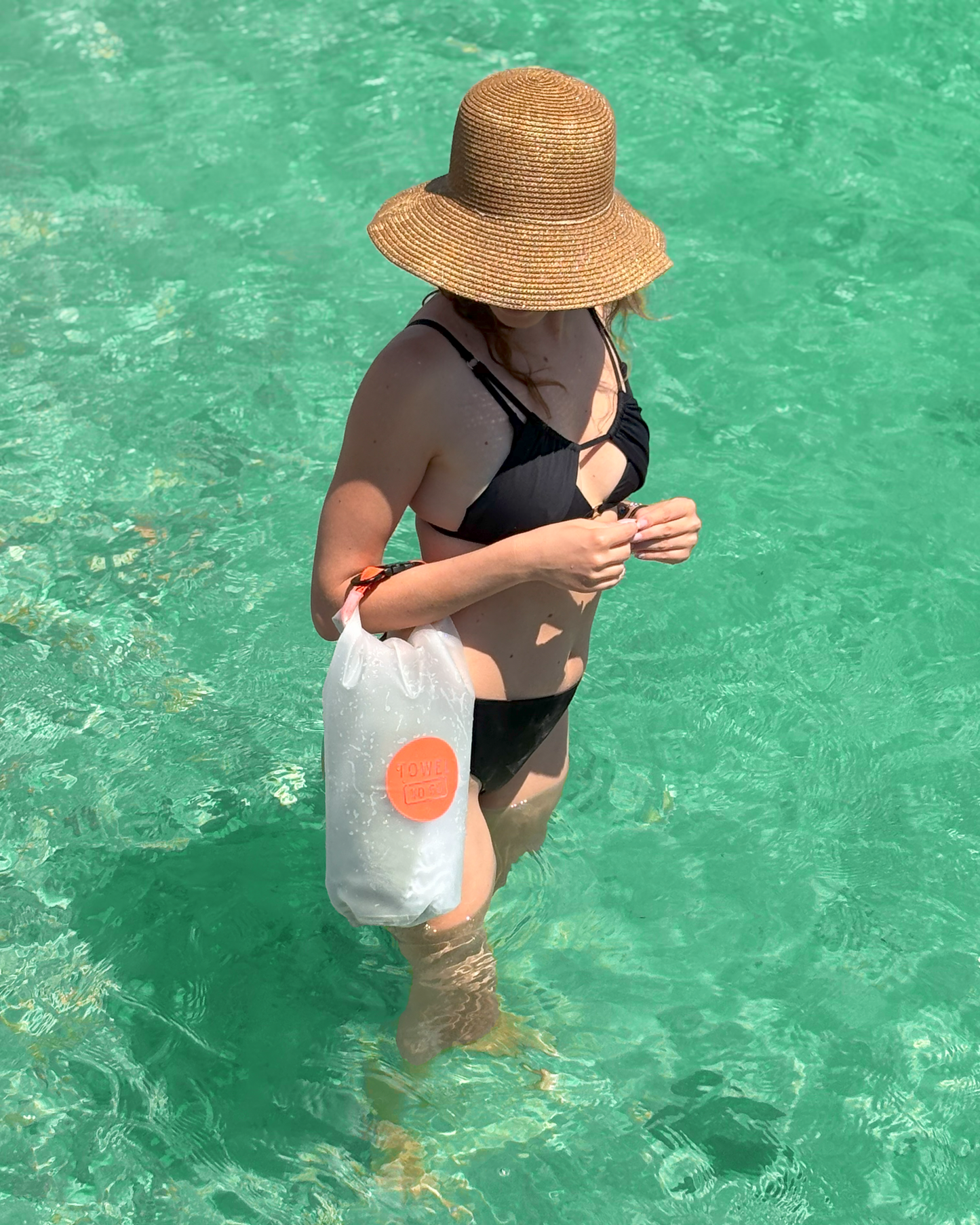 Towel to Go Roll N Go Bag – Waterproof & Transparent Dry Bag, Orange (5 Liters)