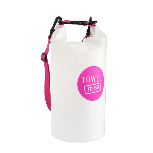 Towel to Go Roll N Go Bag – Waterproof & Transparent Dry Bag,  Pink (5 Liters)