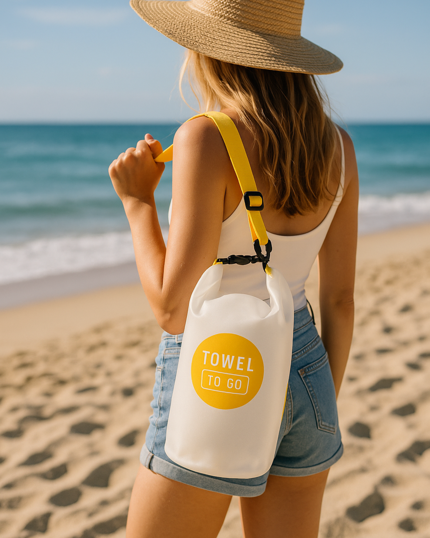 Towel to Go Roll N Go Bag – Waterproof & Transparent Dry Bag, Yellow (5 Liters)