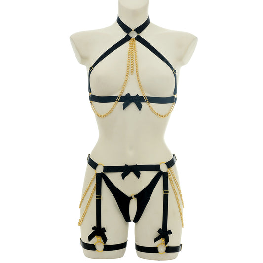 Wholesale Black Harness Bra Set with Choker in Bold Colors06