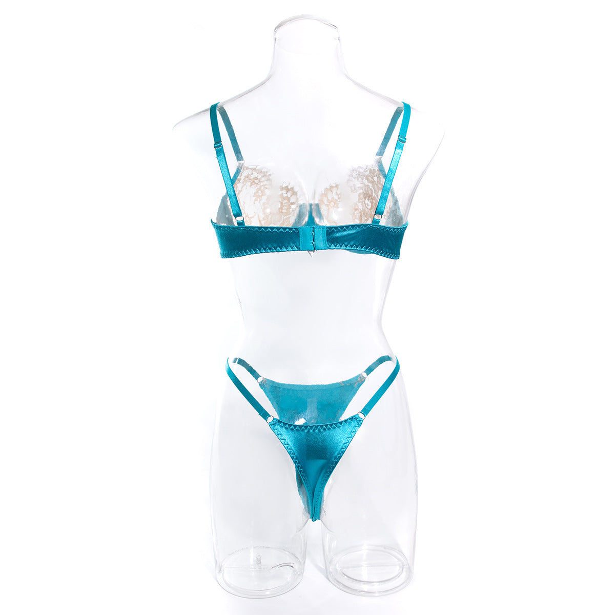 Wholesale Lace Bra and Underwear Set in Skin Color and Light Blue Back View