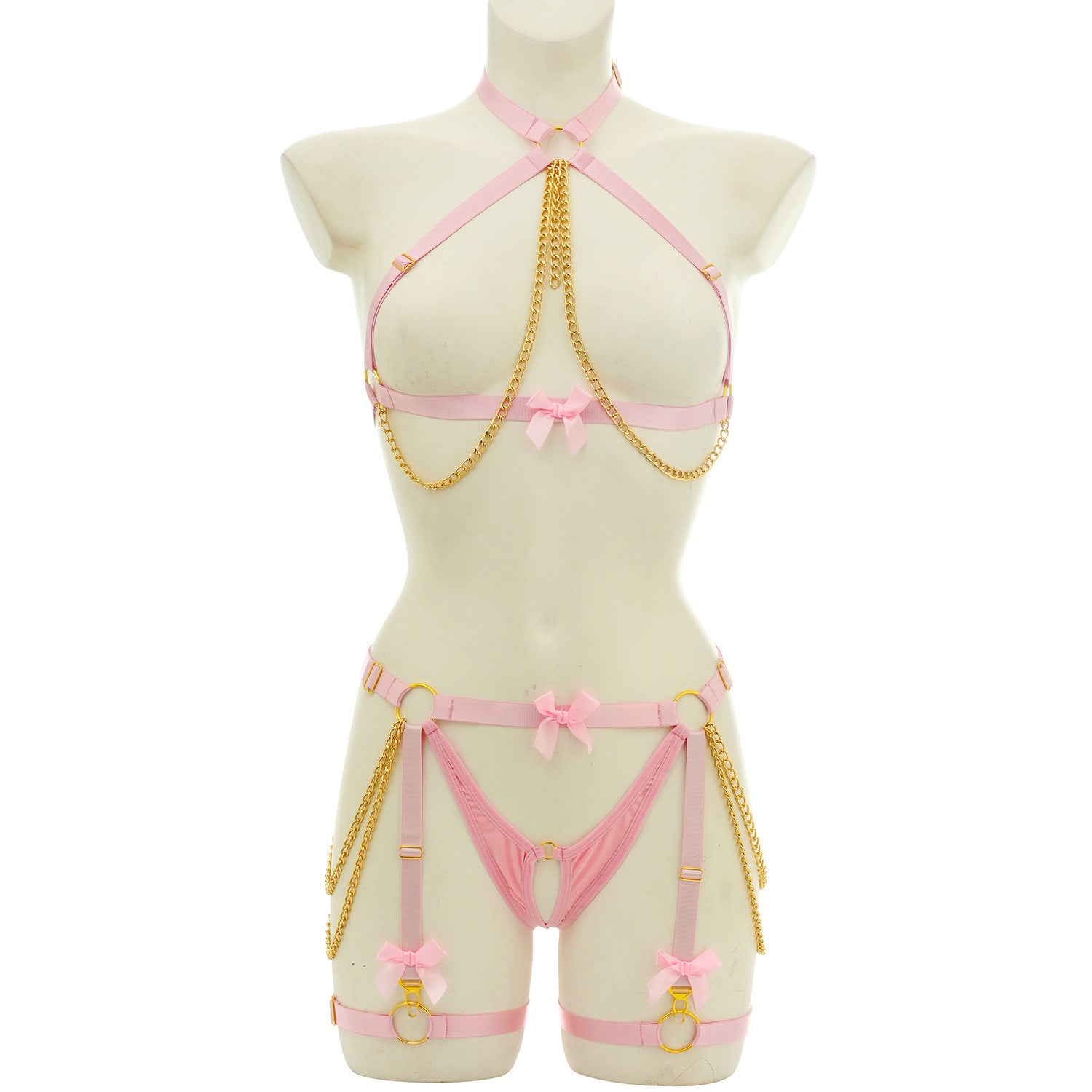 Wholesale Pink Harness Bra Set with Choker in Bold Colors