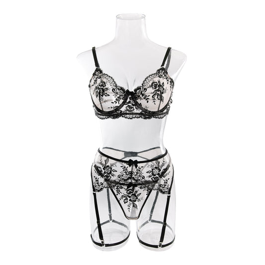 Wholesale Romantic Bra and Panty Set with Lace Garter Front Show
