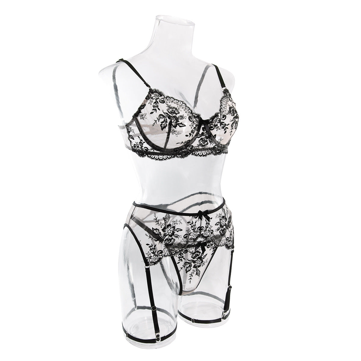 Wholesale Romantic Bra and Panty Set with Lace Garter Side Display