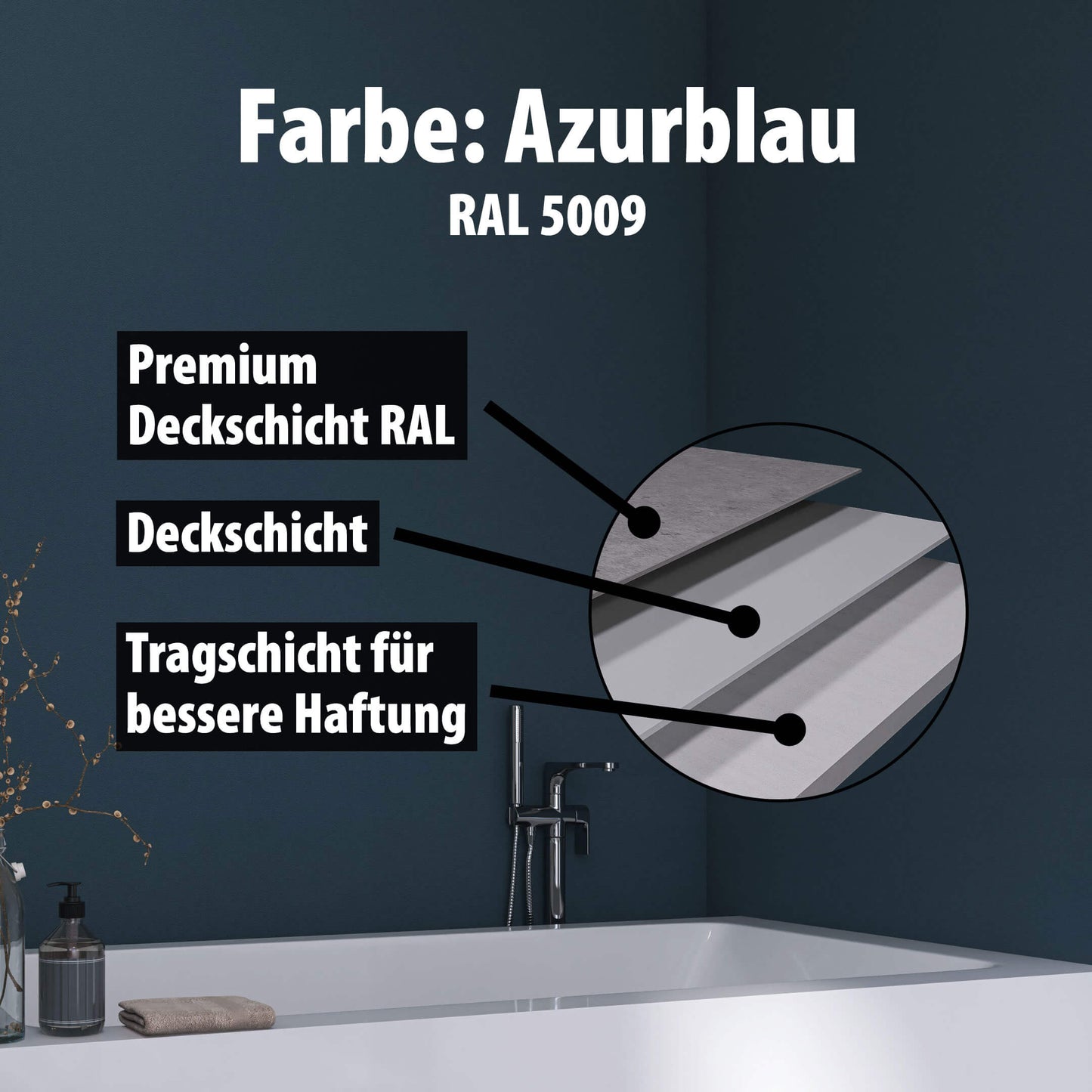 Duschrückwand - Azurblau (250x100cm)