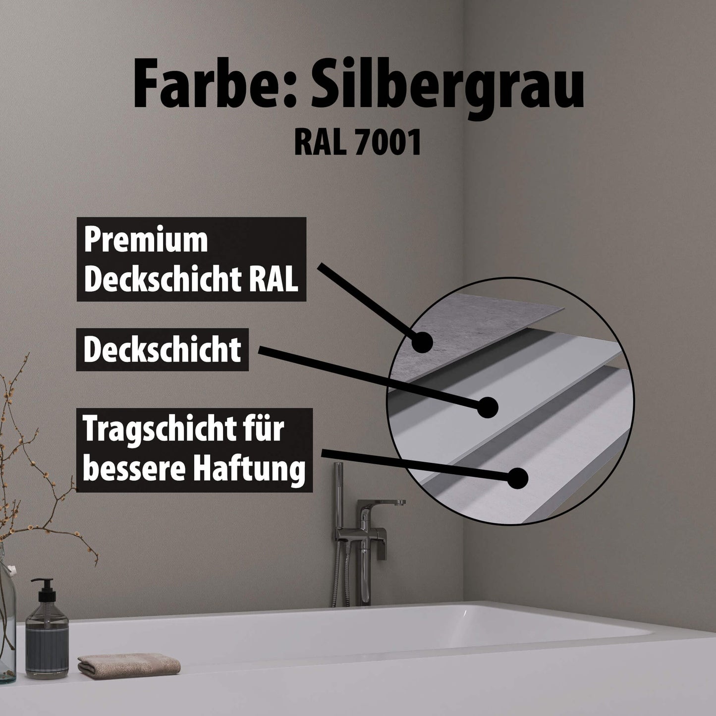 Duschrückwand - Silbergrau (250x100cm)