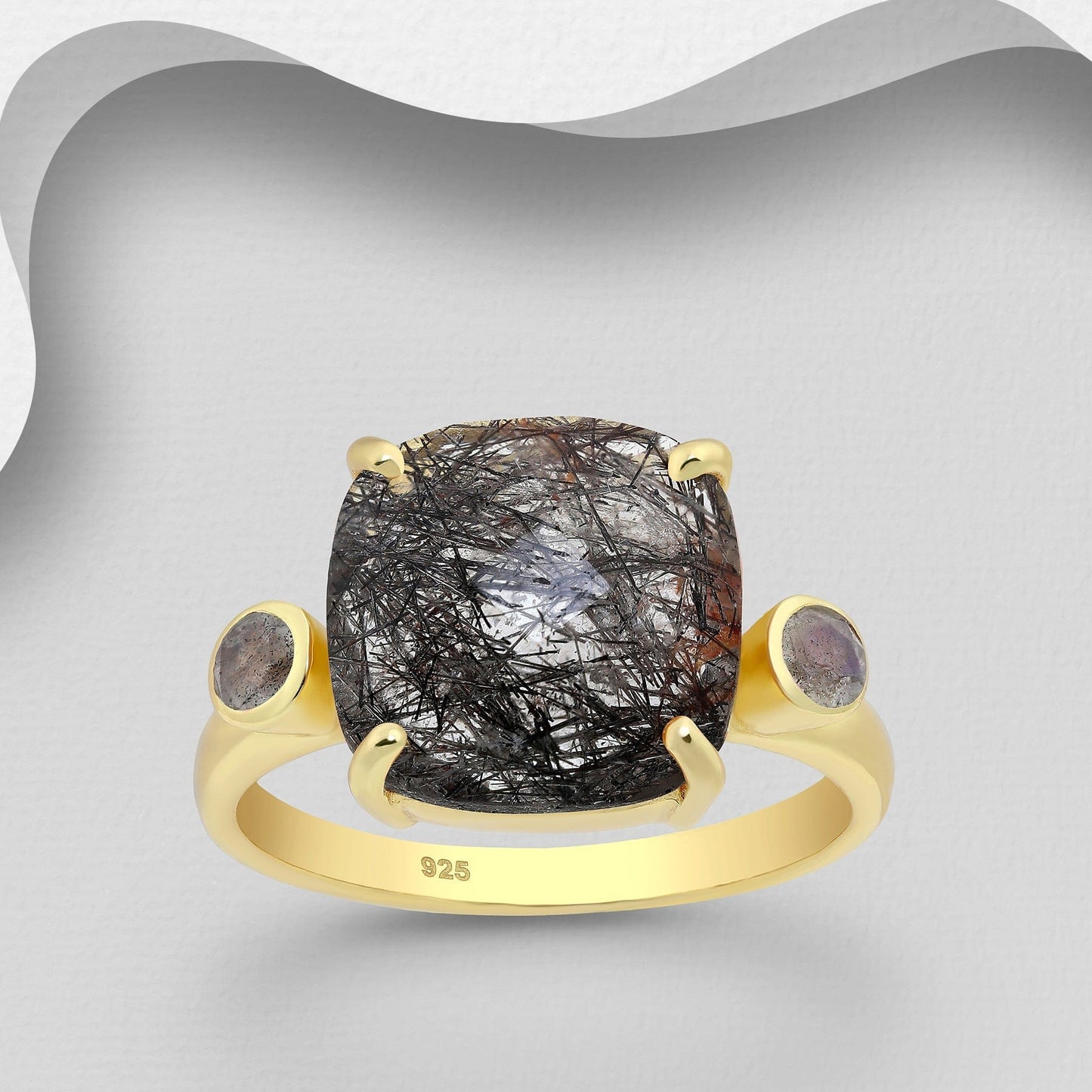 Ring Nebbia - Sterling Silver Rutilated Quartz & Labradorite Ring