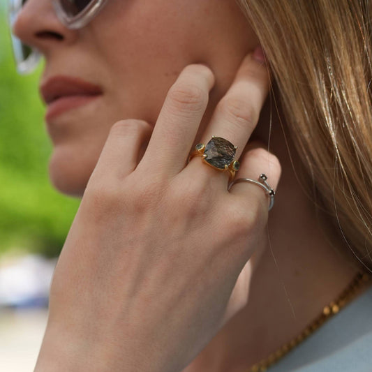 Ring Nebbia - Sterling Silver Rutilated Quartz & Labradorite Ring